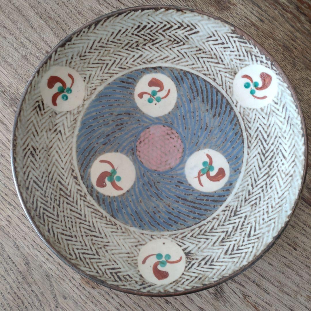 人間国宝　島岡達三　『象嵌赤繪草花文繪変組皿』　６枚組　共箱