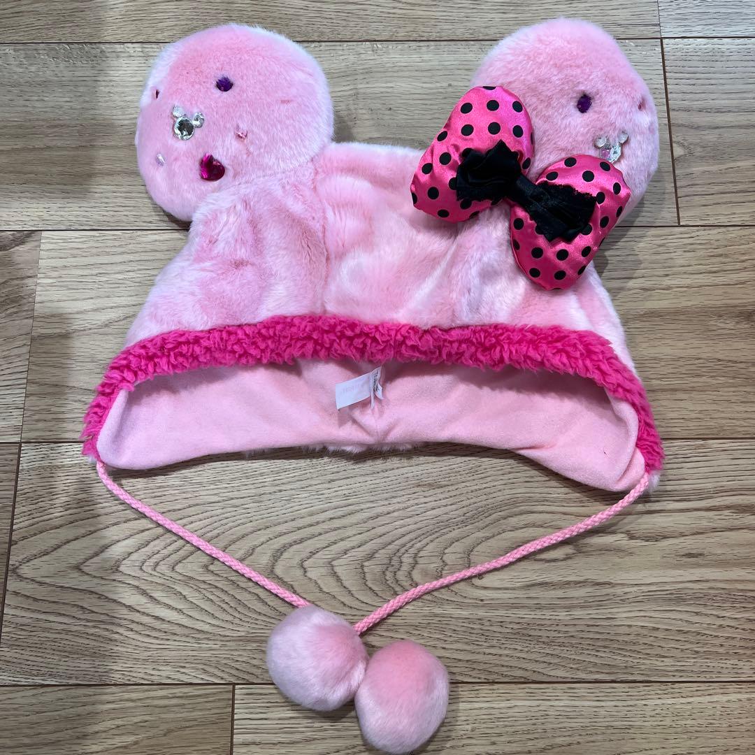 ミニーマウス風ピンク耳付き帽子