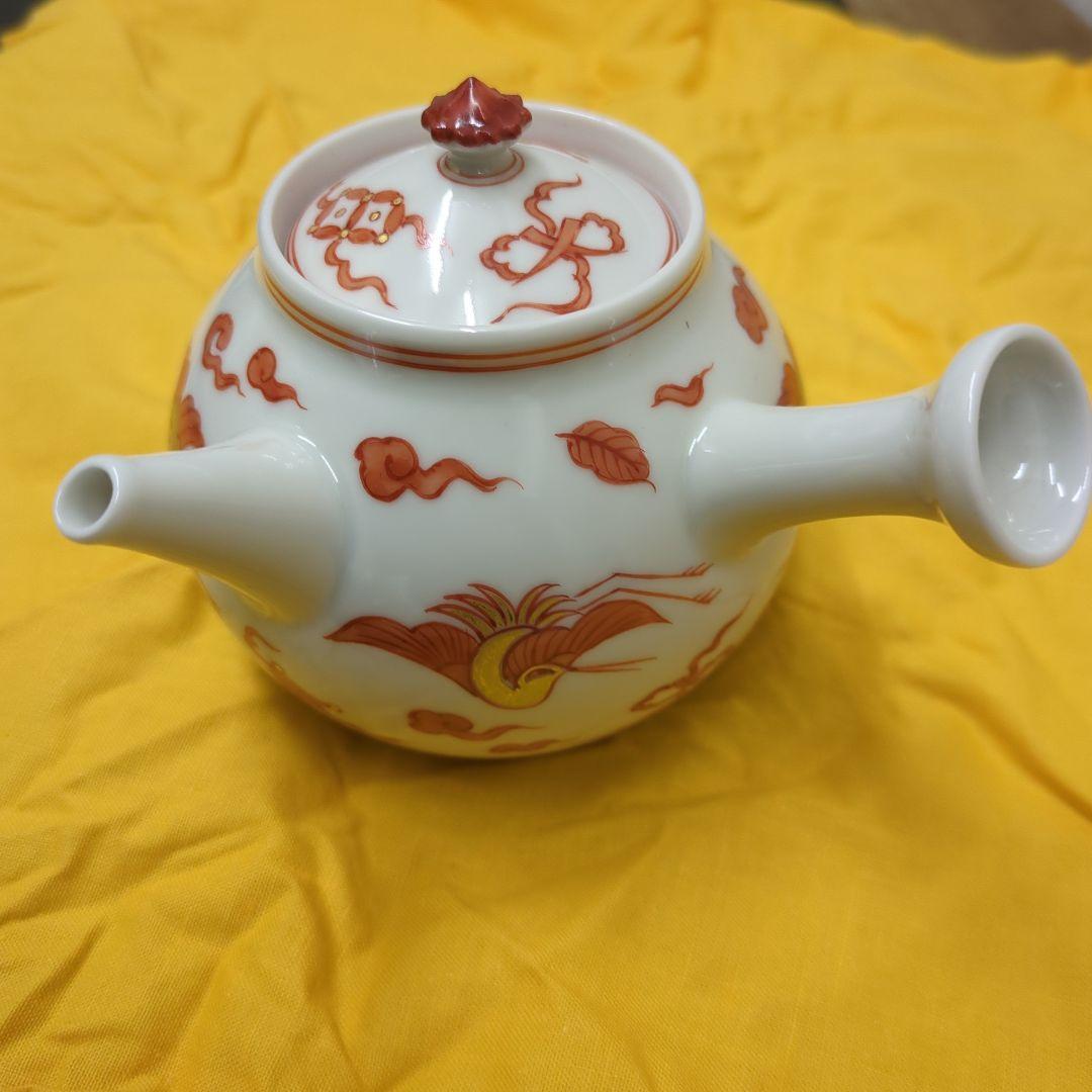 煎茶道具　和煌 北村和煌作 赤絵 金彩雲鶴文　急須　茶道具　煎茶