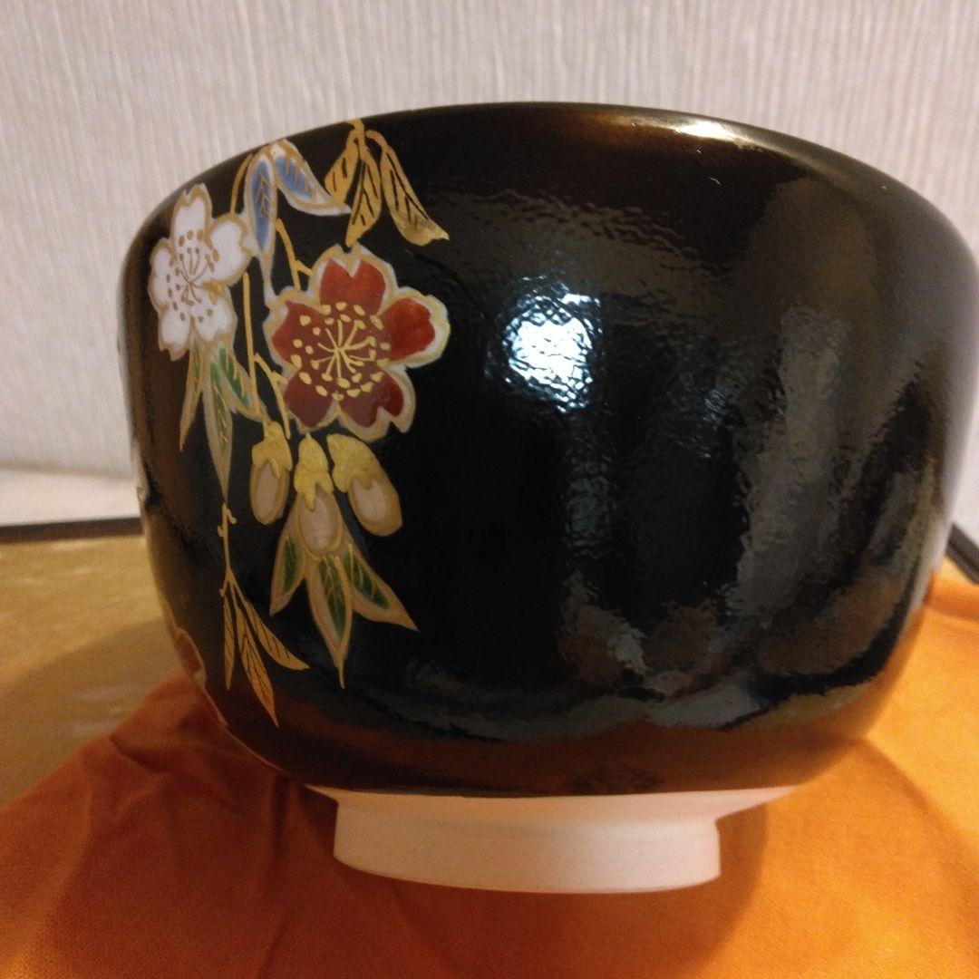 加藤松香 造 仁清 夜桜 抹茶茶碗 共箱 共布 茶道具