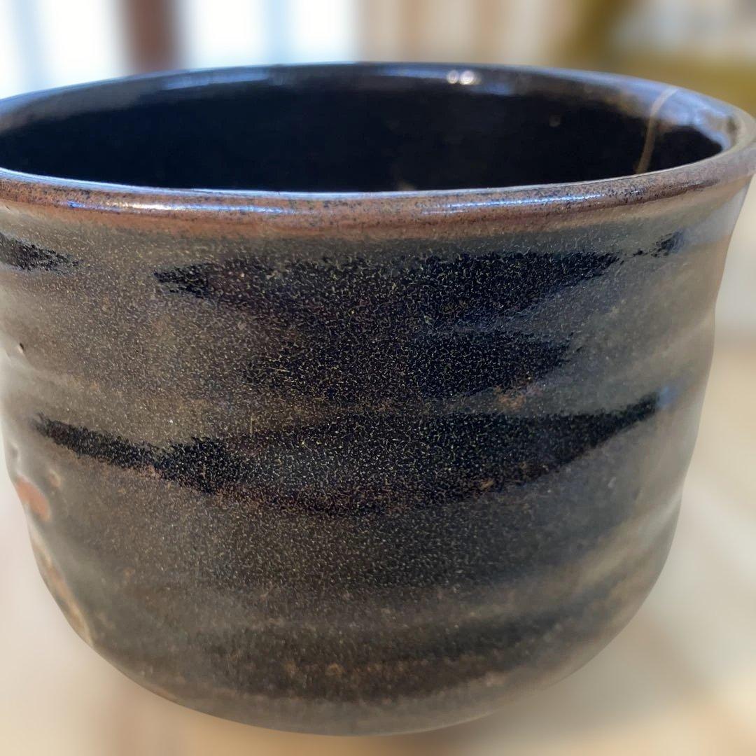 茶道具　茶碗　黒茶碗半筒　金継有り　夜寒窯造　共箱　N212CW