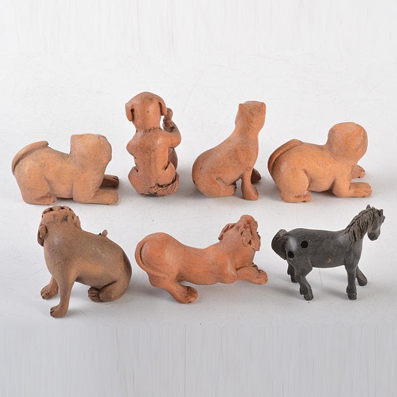 時代提げ物　唐木黄楊木彫刻　犬・猿・豚など　根付　置物　21点　M　5531