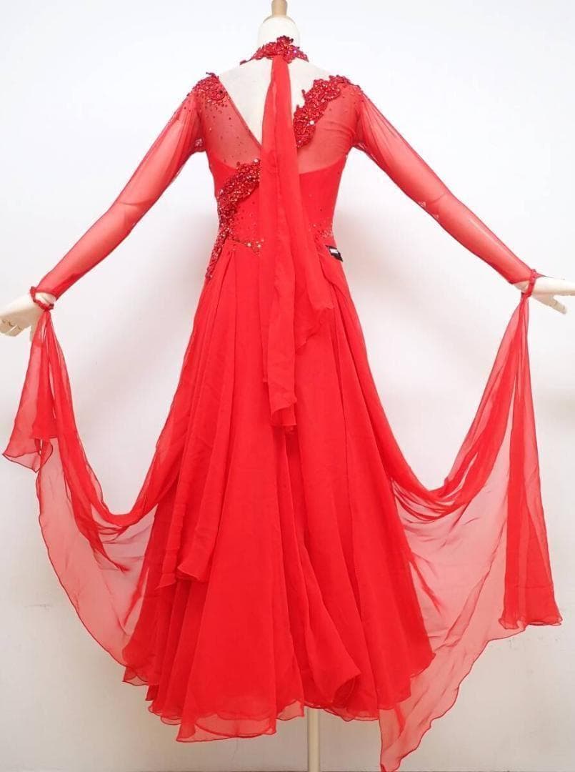 6361★タカダンス★赤/スパンコール/スタンダードドレス☆社交ダン