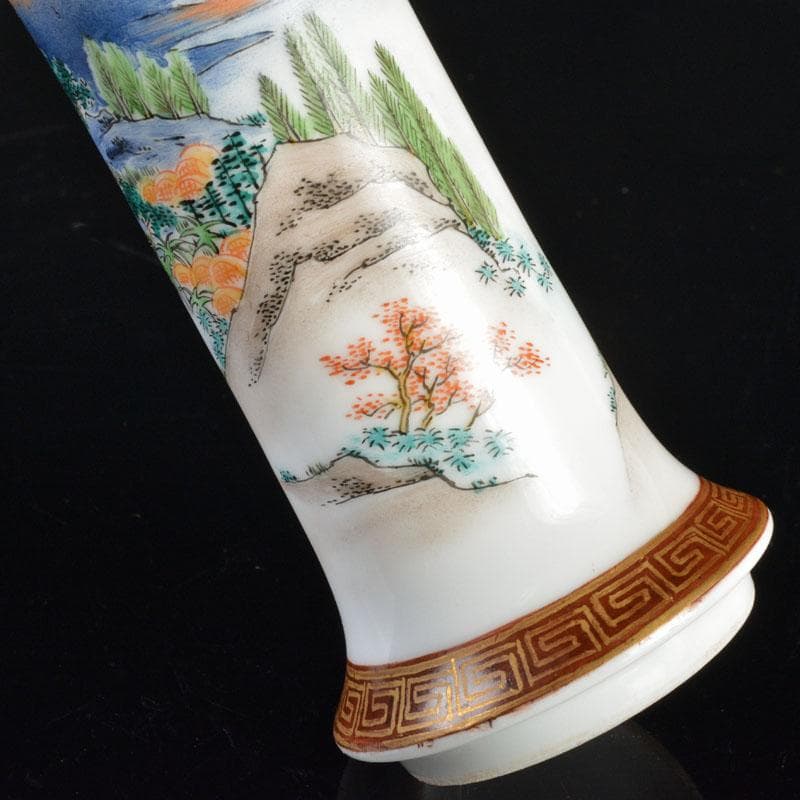 九谷焼　金栄堂　色絵金彩　山水人物文瓶　V　R4800