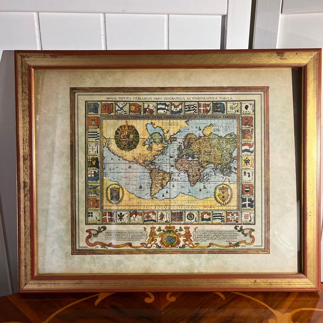 イタリア製 古地図 オールドマップ ガラス 額絵 アンティーク