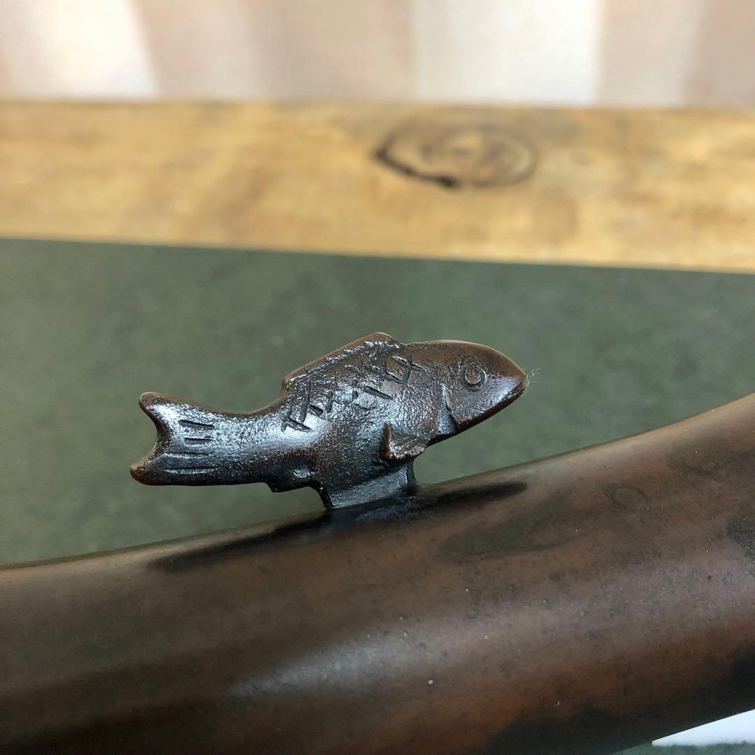 唐銅双鯉耳付花入 共箱 茶道具