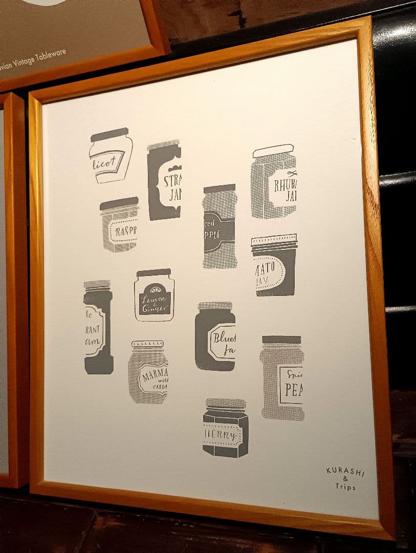 北欧暮らしの道具店　シルクスクリーン　ポスター　額入り　３点　ヴィンテージ　皿