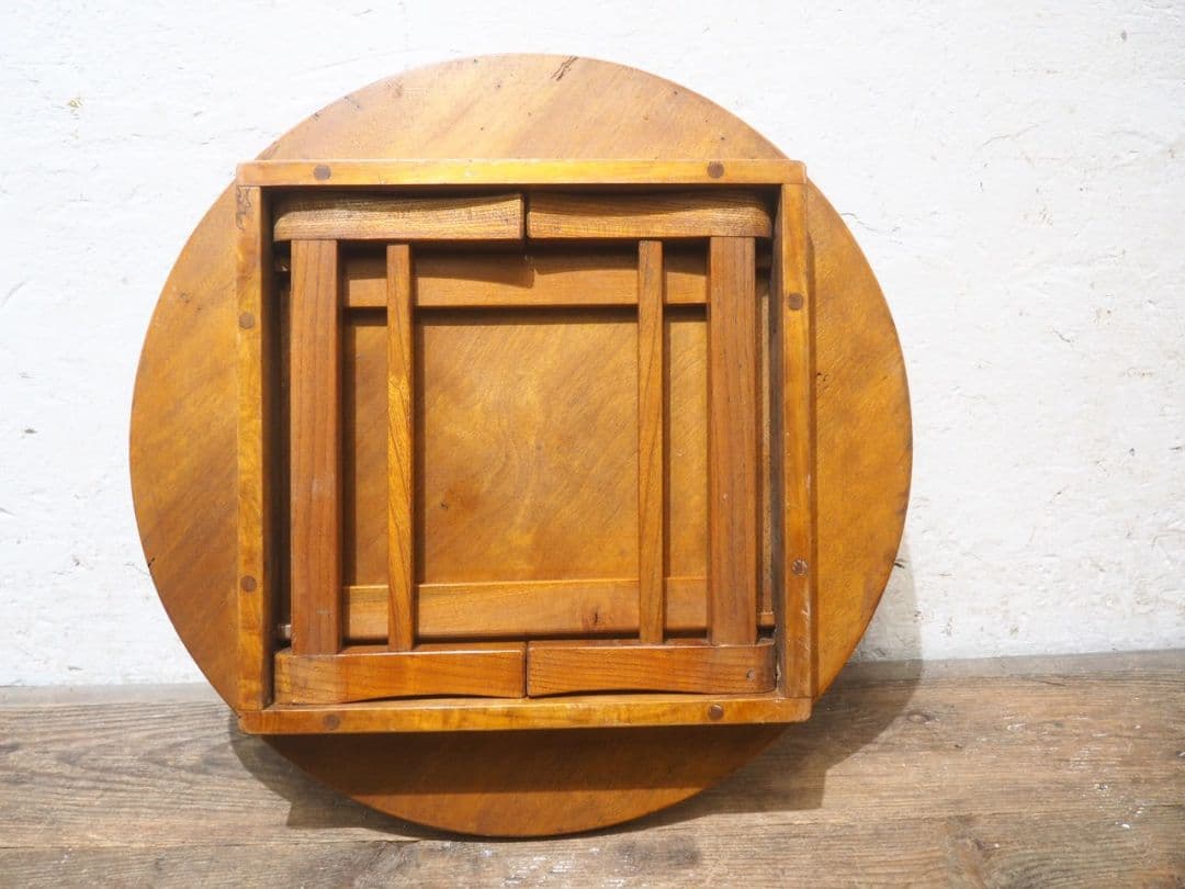 1321 折りたたみ式　レトロな丸ちゃぶ台　座卓　ローテーブル　アンティーク