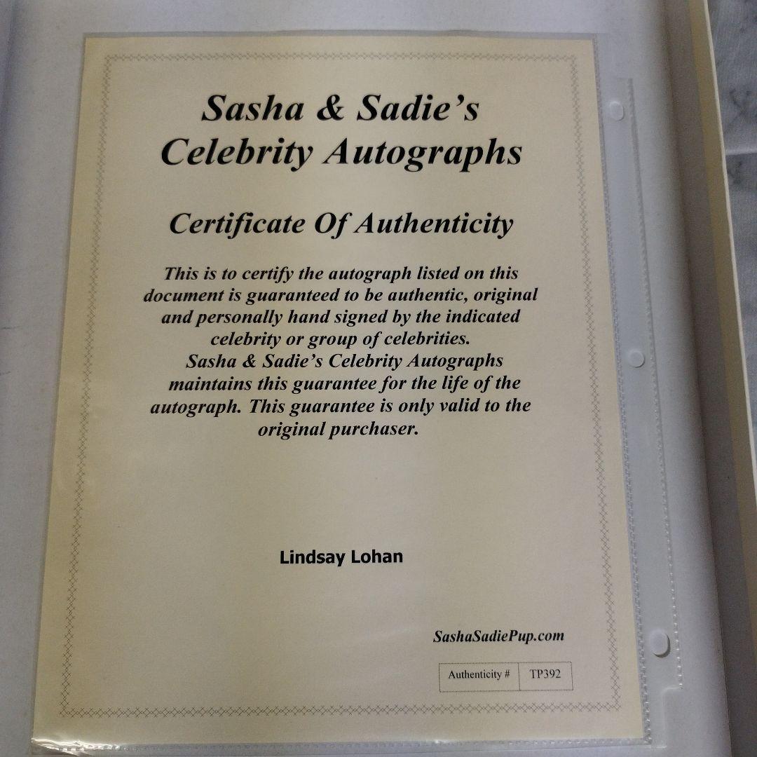 ハリウッド　リンジー・ローハン　直筆サイン入り8Ｘ10 フォト　証明書付き