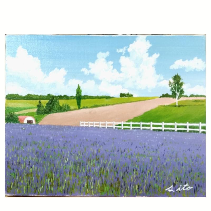 ☆伊藤正一☆「新栄の丘展望公園 ラベンダー」油絵 F3号　未使用！