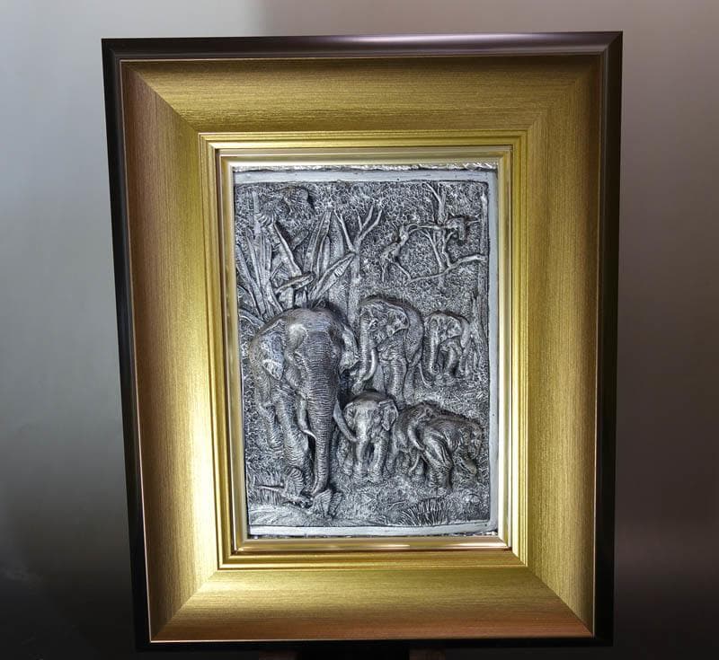 アルミニウム ジャングル 象 Foil Art 立体 芸術品 真作 2235