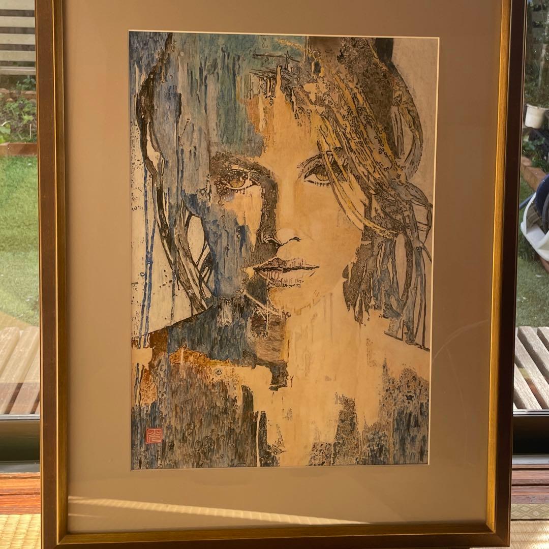 ペン画　ボールペン画　\"どこみてるの？\"