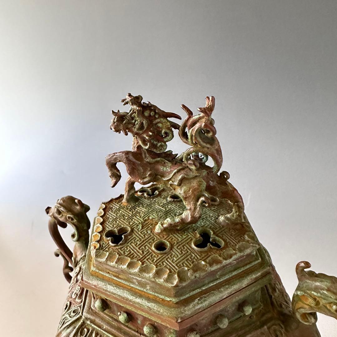 長谷川雅山　青銅　瑞貴　三足　香炉　工芸品　美術品　極上品　金工　鋳物