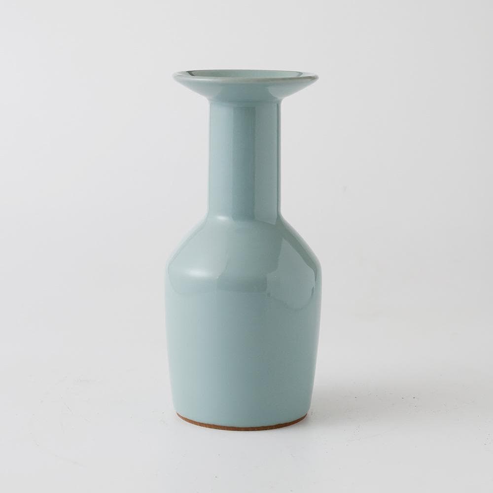 T　 時代 三代 諏訪蘇山　花入 共箱 　青瓷 青磁 茶道具　黄布　しおり　陶歴