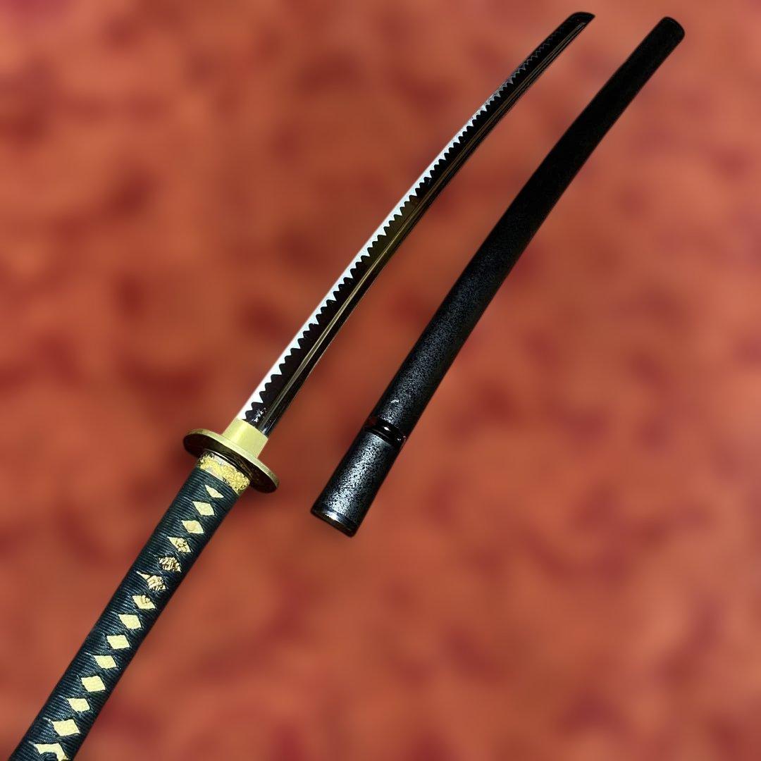 高級居合刀(下緒無し) 濃緑柄 海老彫丸四角鍔