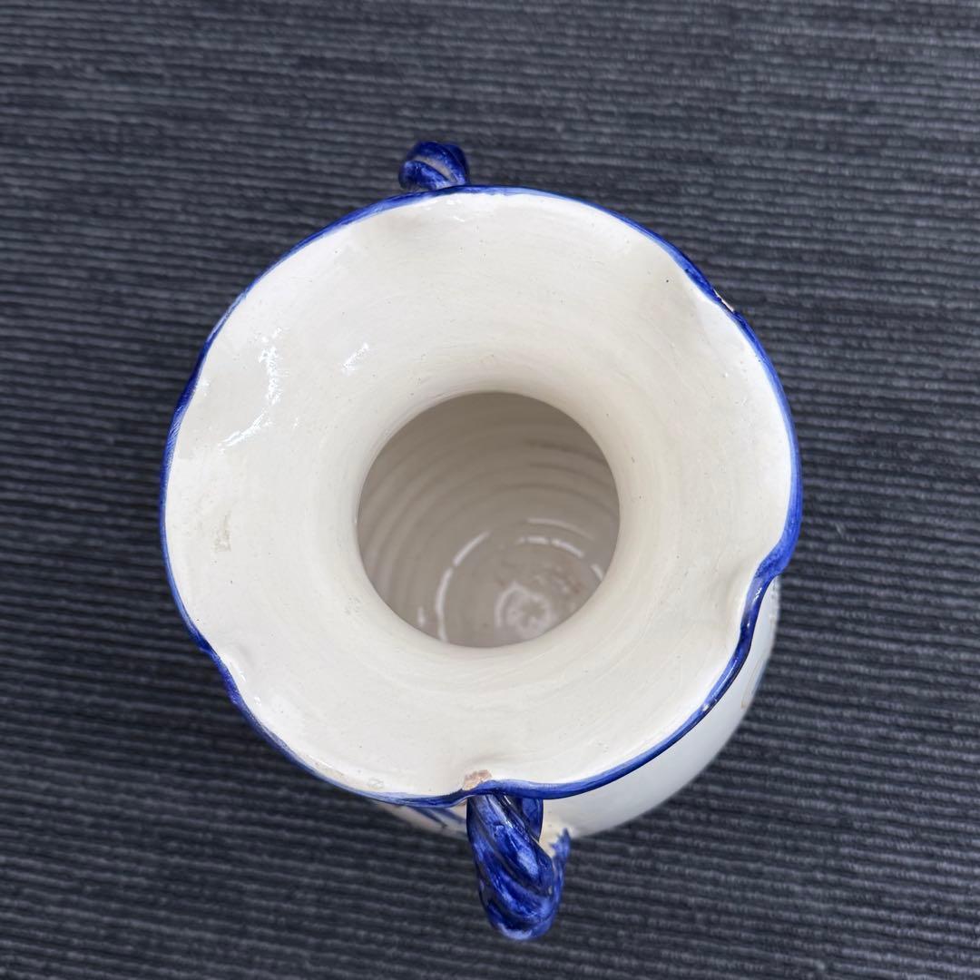 ヴィンテージ スペイン風 陶器 花瓶 特大 オブジェ 31cm ツイストハンドル