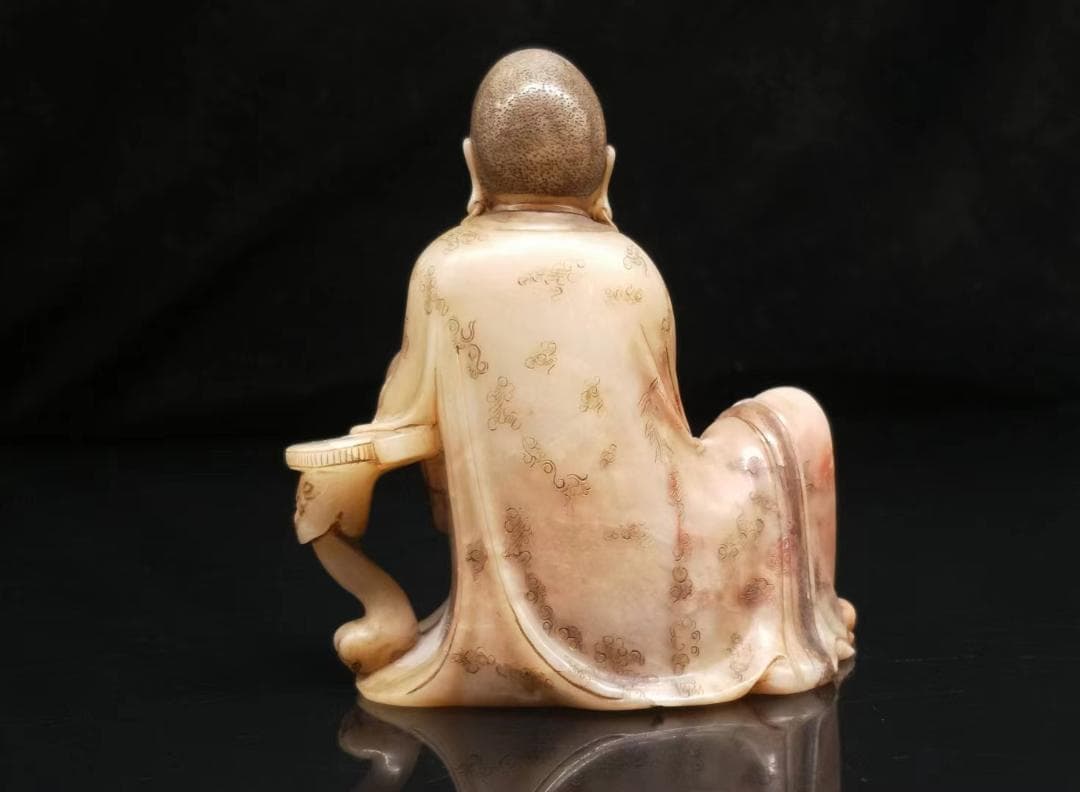 中国古美術・寿山石の羅漢像·仏像・箱付き・文房具・置物・田黄石彫り・細密彫