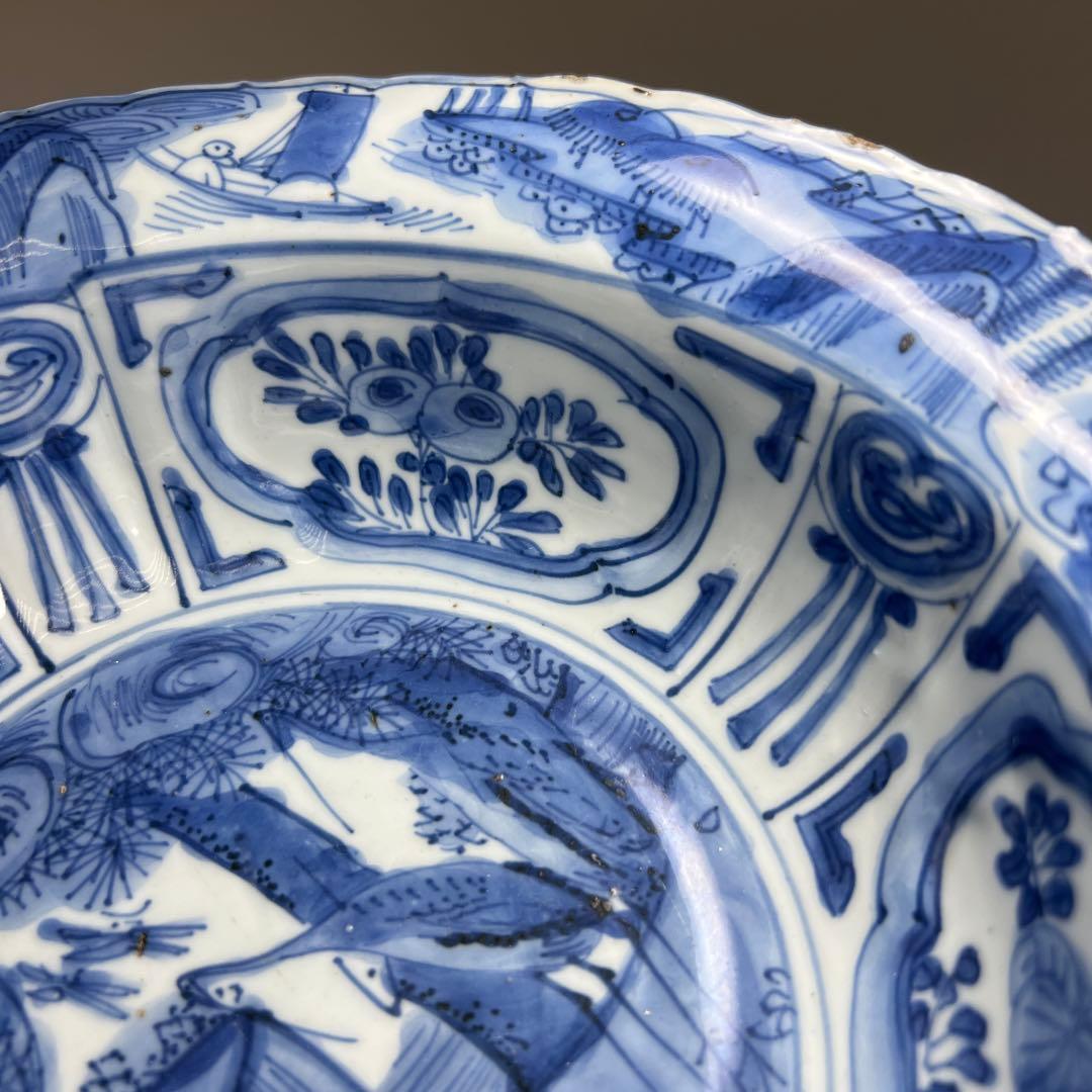 中国明時代　古染付芙蓉手カブト鉢　幅約22.5㎝　東Y8-0108☆2Fタルオ