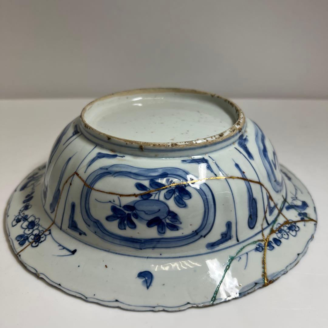 中国明時代　古染付芙蓉手カブト鉢　幅約22.5㎝　東Y8-0108☆2Fタルオ