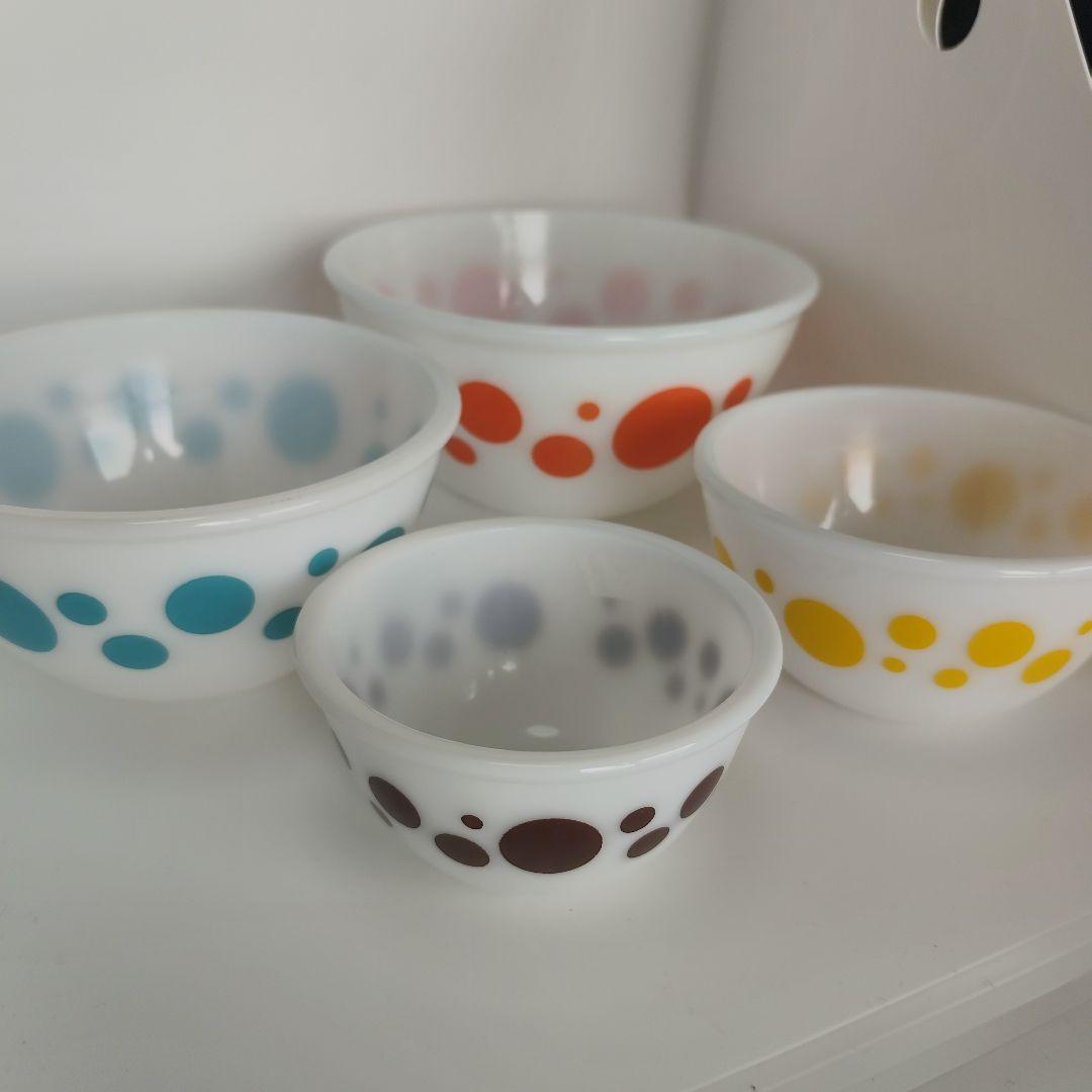 美品　Hazel Atlas ヘーゼルアトラス　ポルカドット　水玉　ボウル 4個
