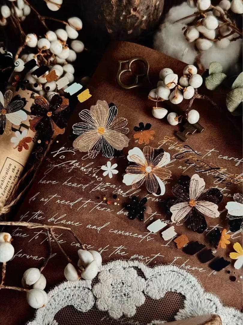 霖蓝汐原创手账《落彩花间》海外マスキングテープ　マステ 【2650】