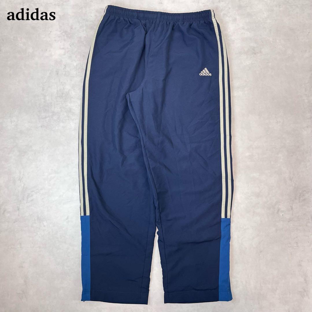 00s adidas バギートラックパンツ 3ライン 刺繍ロゴ ネイビー L