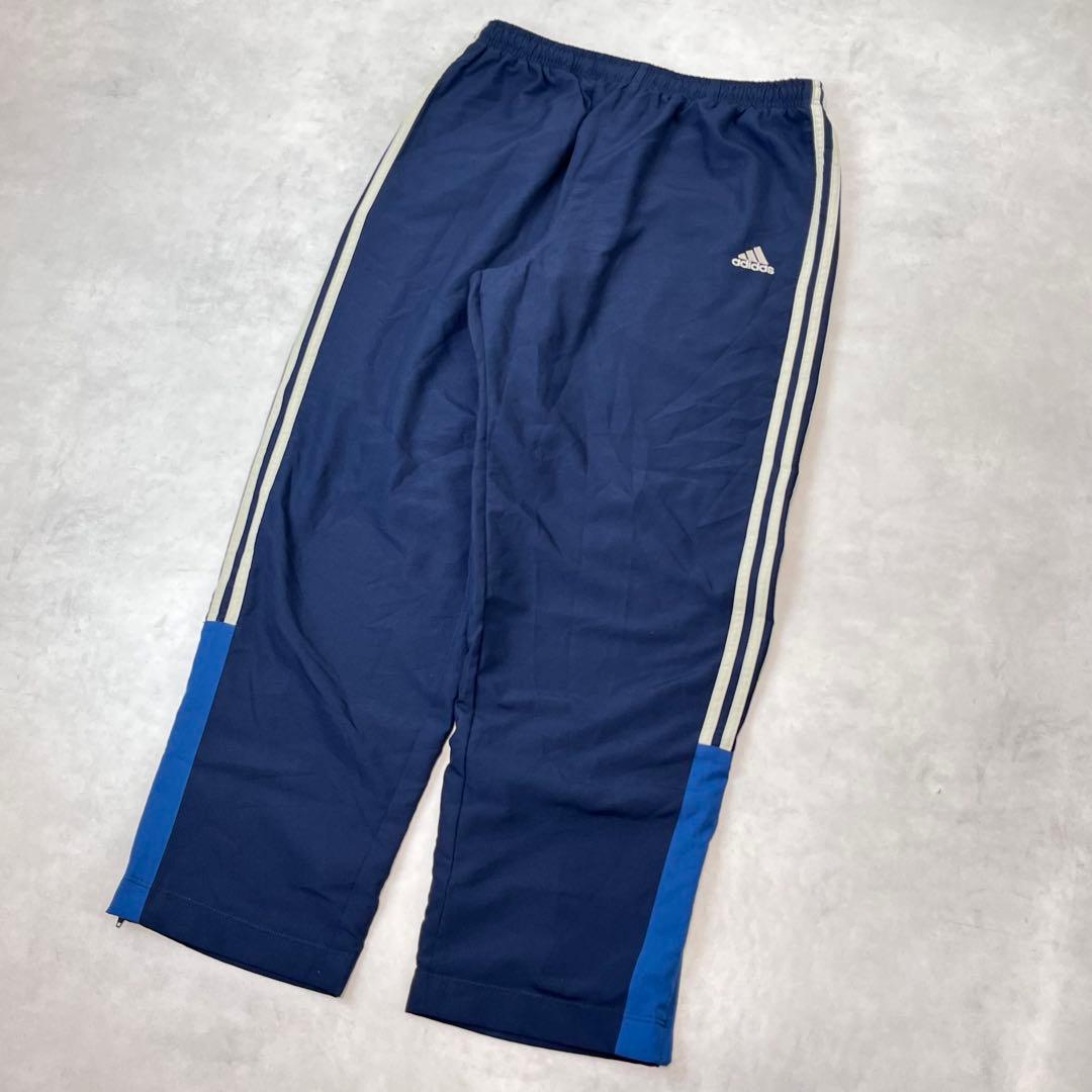 00s adidas バギートラックパンツ 3ライン 刺繍ロゴ ネイビー L