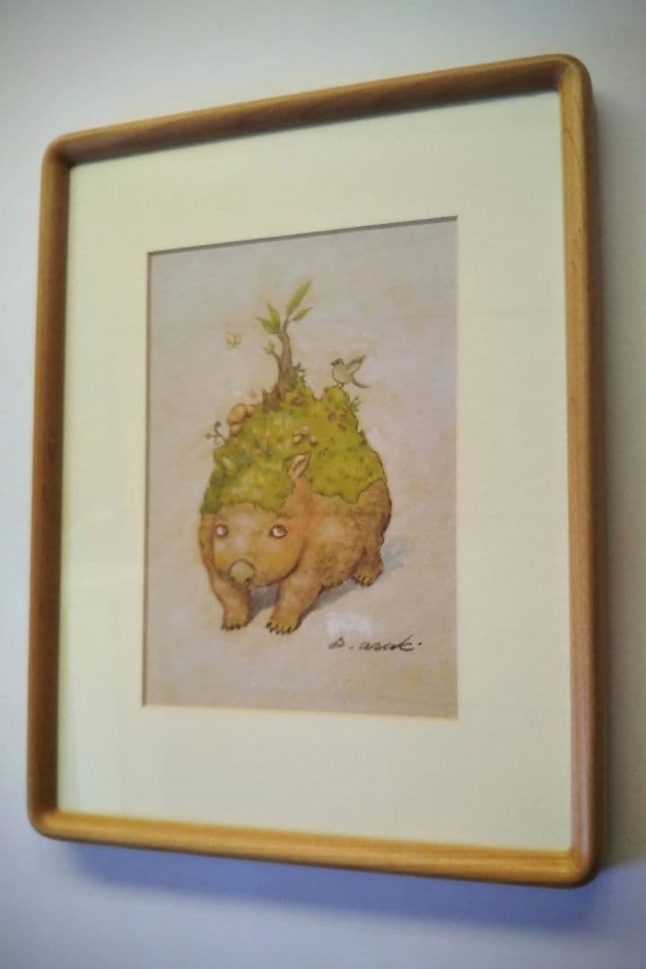 【原画】『永き眠りからの目覚め』（ウォンバット　絵画　苔　植物　森）