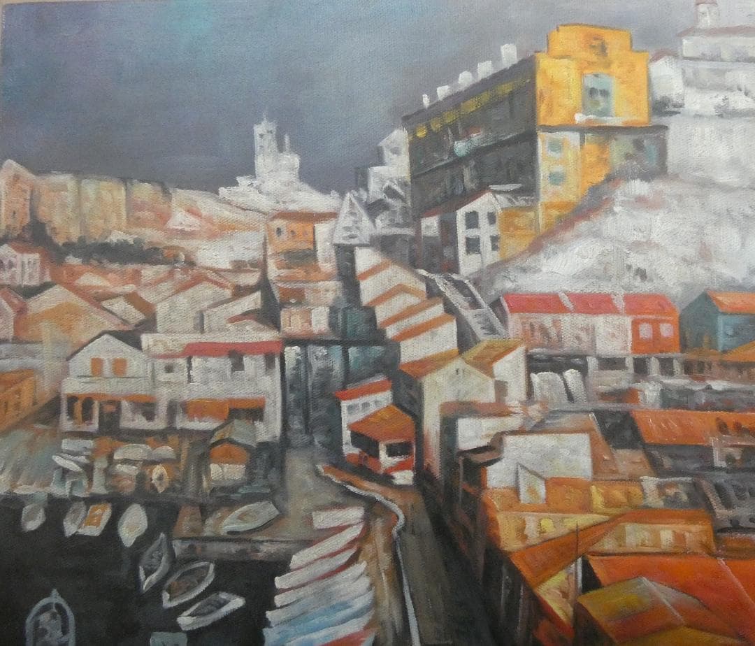 絵画 油絵 　浮田克躬「風景」 サインF8サイズ 額装済み 肉筆手描き