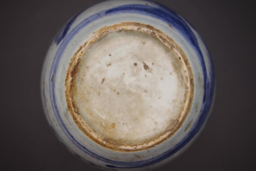 【海】古染付　清中期　人物山水絵小壺　本物保証！　骨董品 時代品 美術品