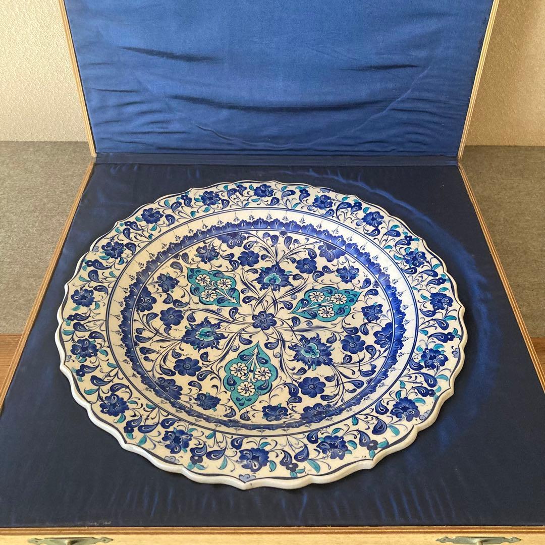 1 直径41cm トルコ　キュタヒア　キュタフア　絵皿　飾皿　壁掛　輪花　化粧箱