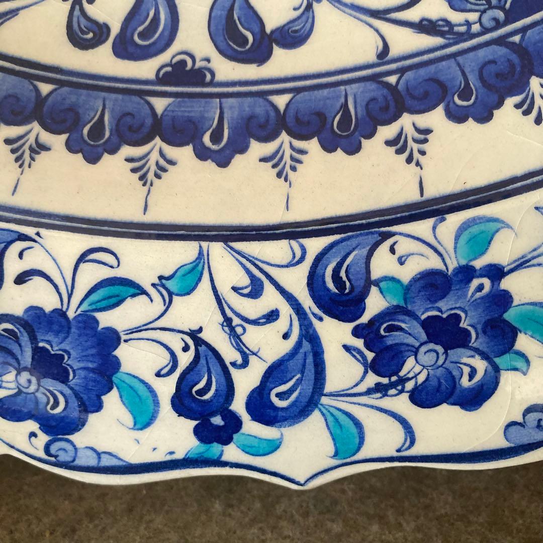 1 直径41cm トルコ　キュタヒア　キュタフア　絵皿　飾皿　壁掛　輪花　化粧箱