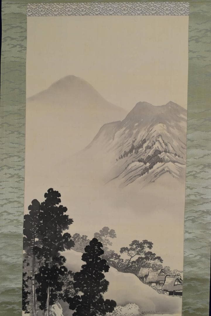 【真作】湖堂/山村図/掛軸☆宝船☆AB-70