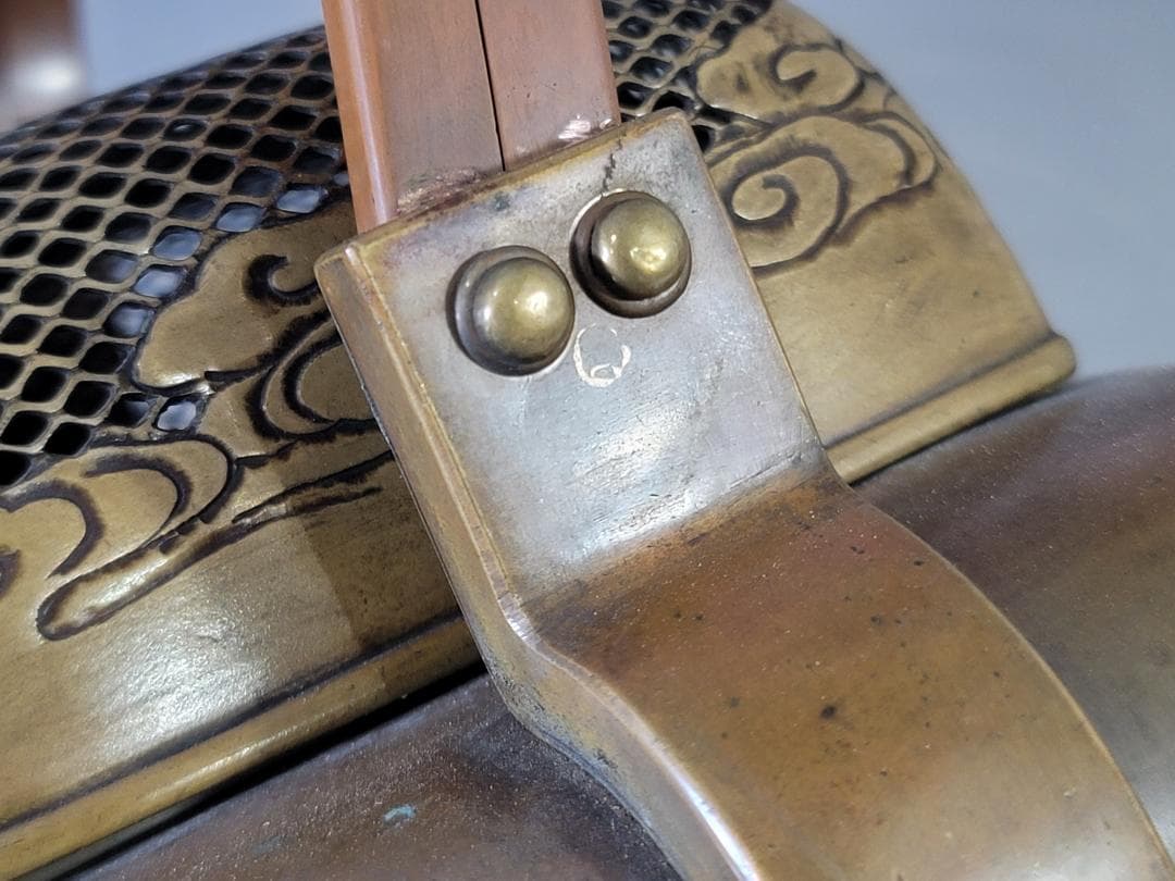 古銅 龍透かし火屋 手炙 香炉 時代物 DT624