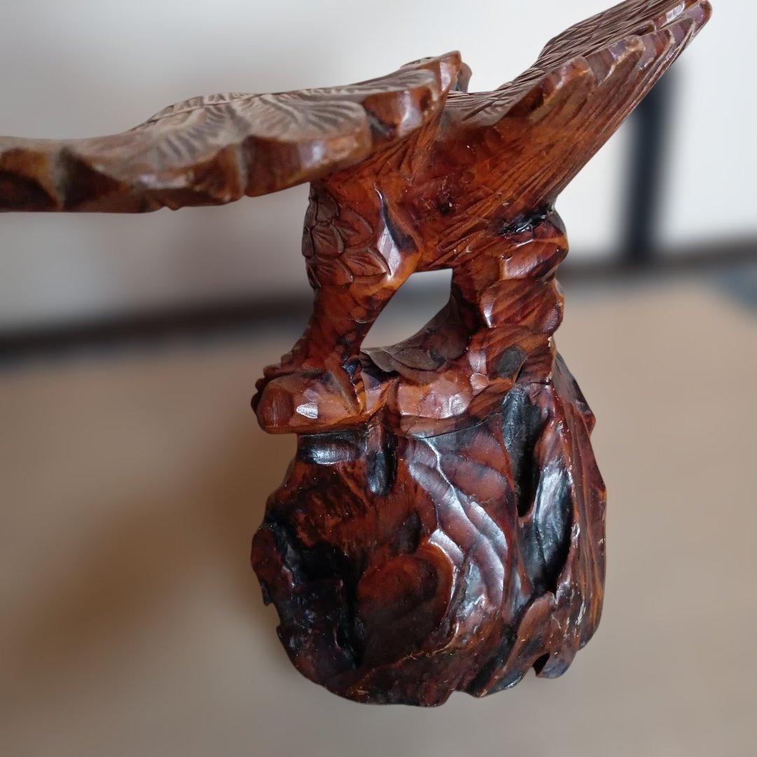 大型 木彫り 鷲 置物 一刀彫 彫刻芸術品 ヴィンテージ 民芸品 インテリア