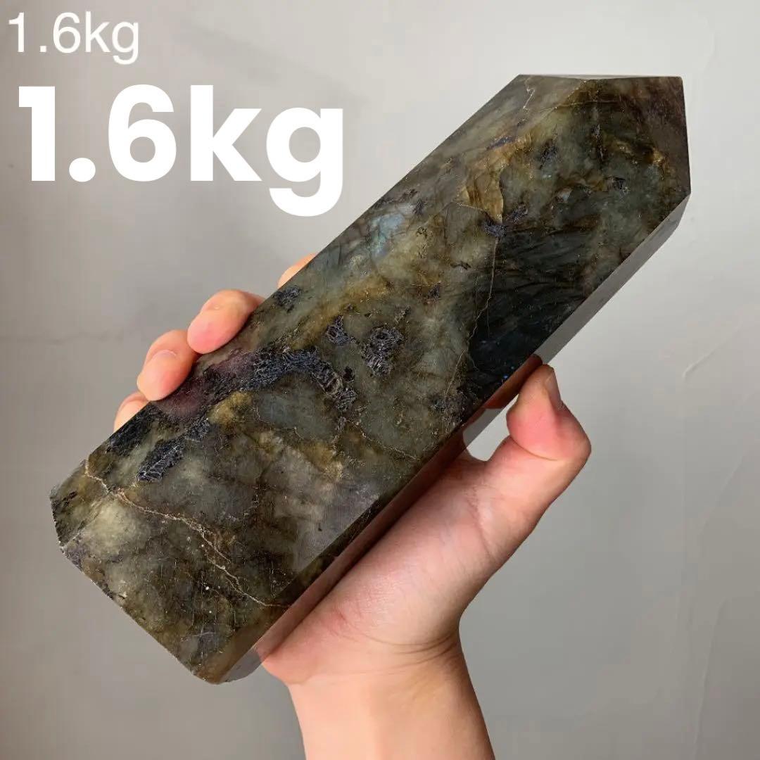 天然石　ラブラドライト　ガーデンクォーツ　モスグリーン　六角柱　結晶　特大