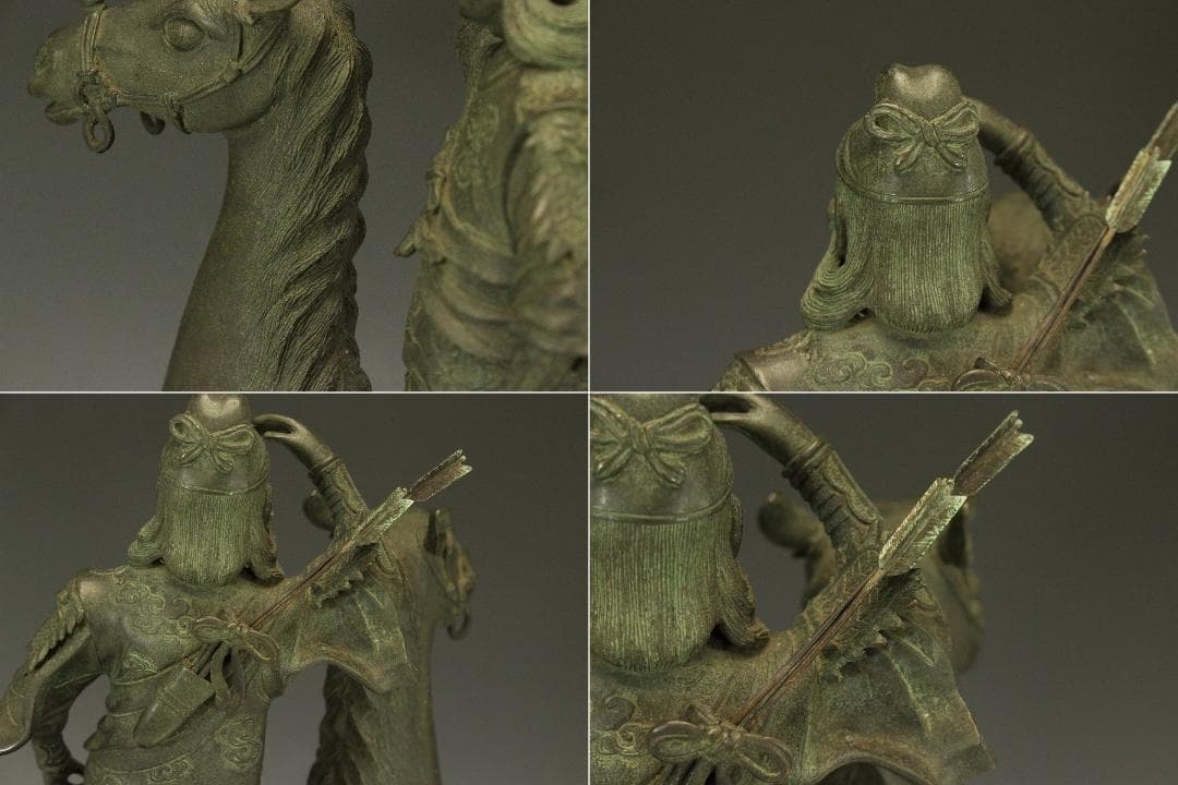 銅 馬上武人 置物 台座付 高42.5cm(LC414)