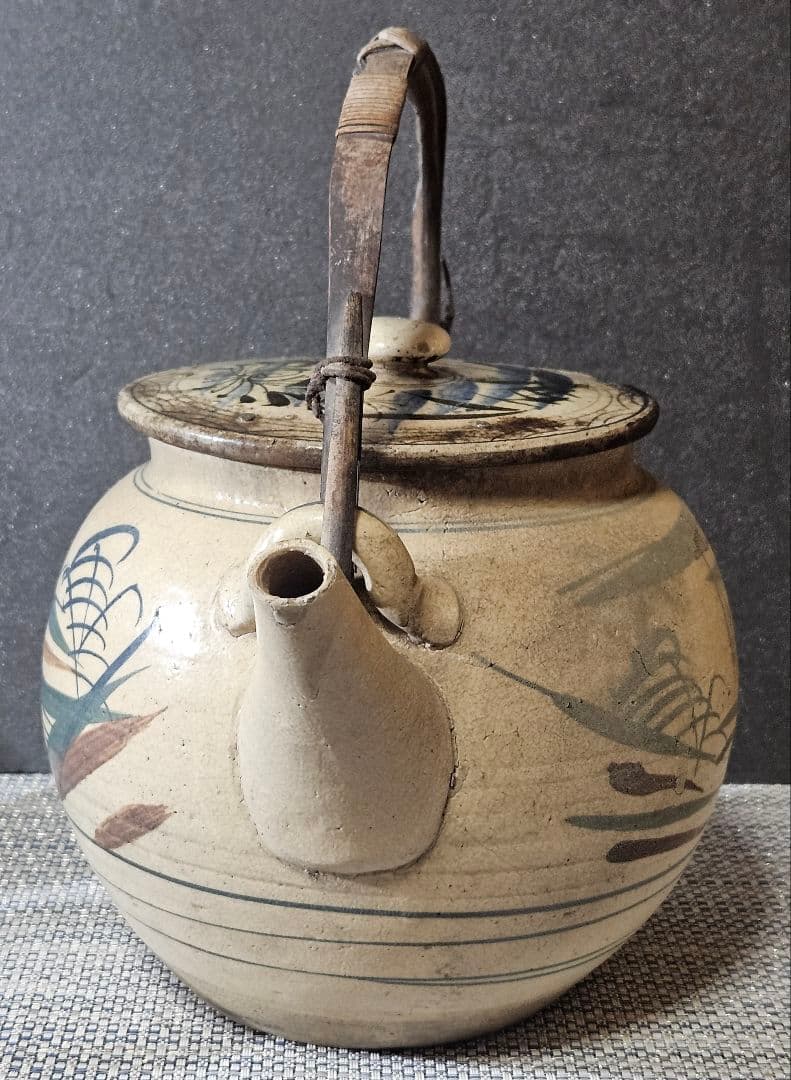 【時代古作品❗】益子焼　皆川マス 絵付け 色絵　山水図　土瓶　急須　益子民芸