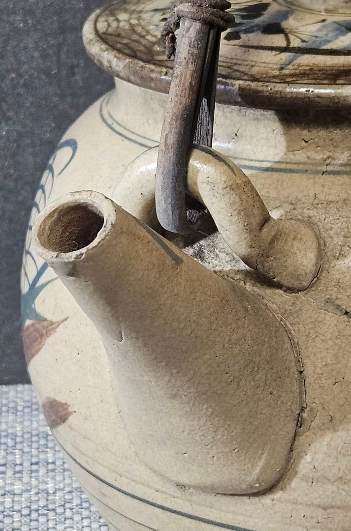 【時代古作品❗】益子焼　皆川マス 絵付け 色絵　山水図　土瓶　急須　益子民芸