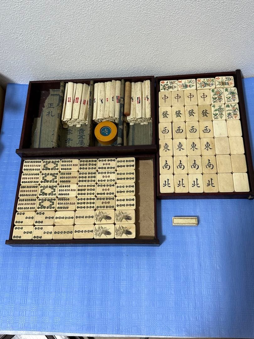 時代 骨製背竹牌 麻雀牌 欠牌無し 花牌 季節牌 草木牌 旧式点棒 古点棒 唐物