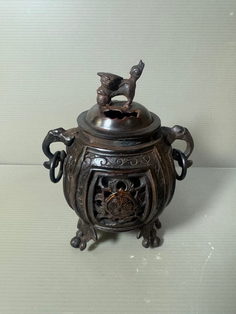 2566 銅製　大明宣徳銘　獅子香炉
