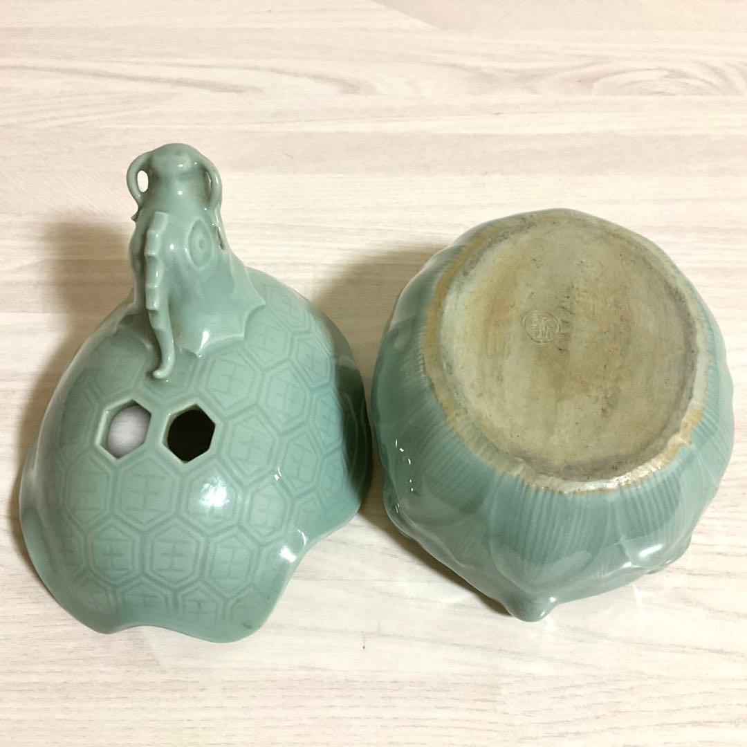 諏訪蘇山 青磁 亀龍香炉 香炉 箱付 香道 茶道具 香道具