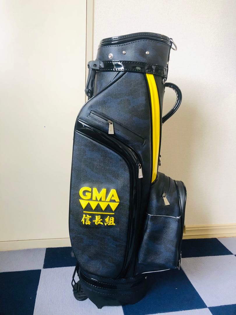 GMA キャディバッグ 黒/黄色 スタンド付き