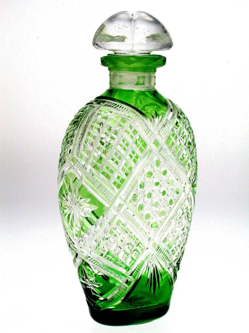 【超稀有】1880-年製 アンティーク オールドバカラ・碧硝子切子装飾ボトル