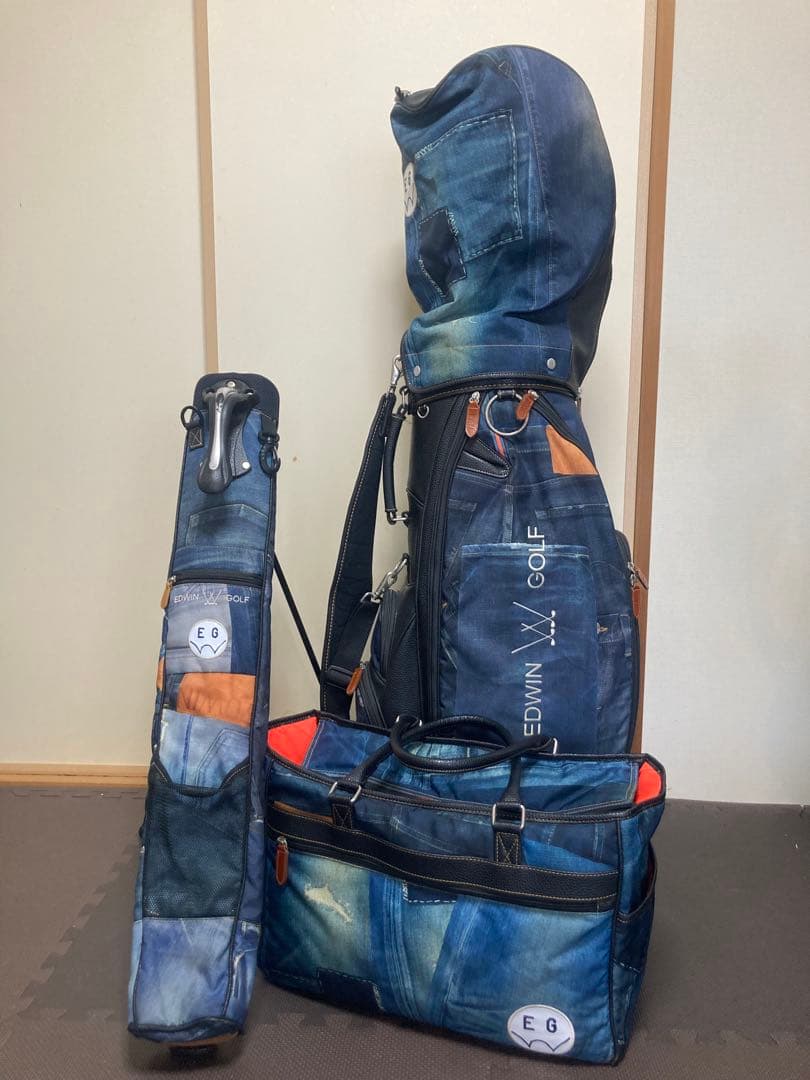 【しん】EDWIN GOLF デニム風キャディ• サブ•ボストンバッグ3点