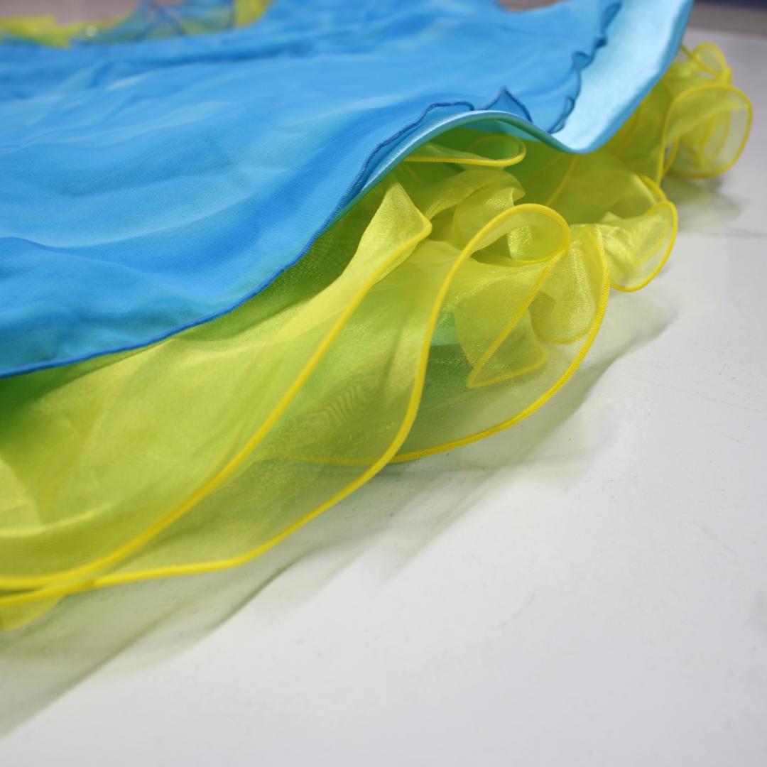 【美品 社交ダンス衣装】ブルー＆イエロー Tsukioka ワンピース ドレス