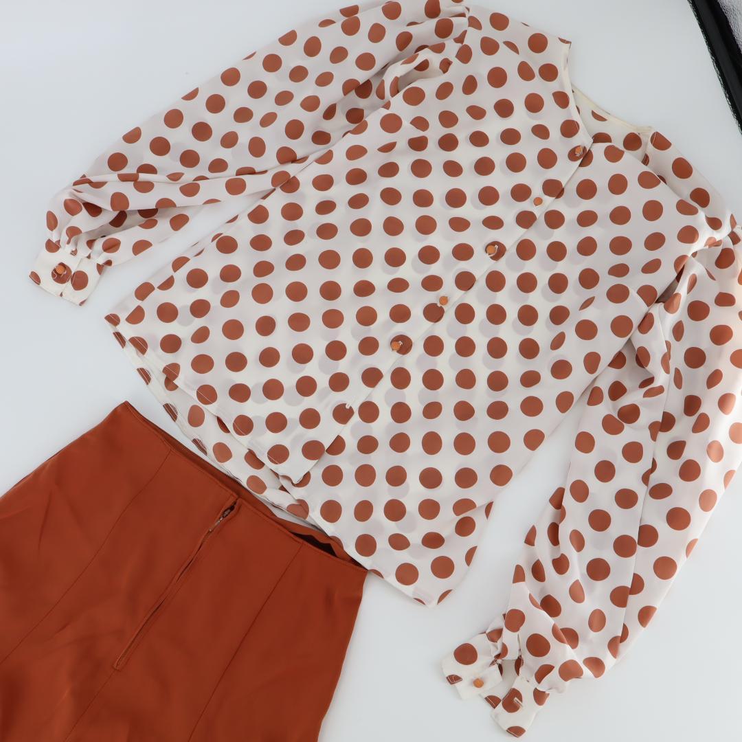 【美品 フラメンコ衣装】キャニオンブラウン×水玉柄 ブラウス ファルダ シージョ