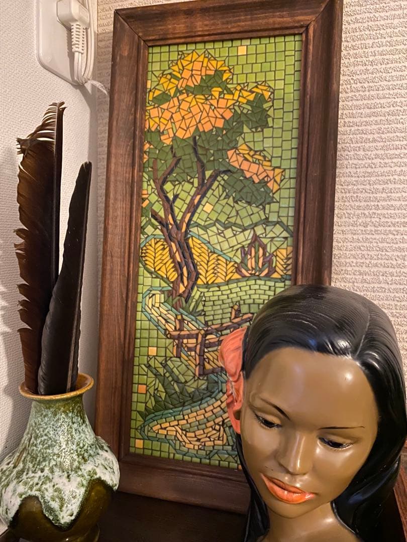 50’s アメリカ モザイクタイル 絵画 額 ビンテージ ハワイ