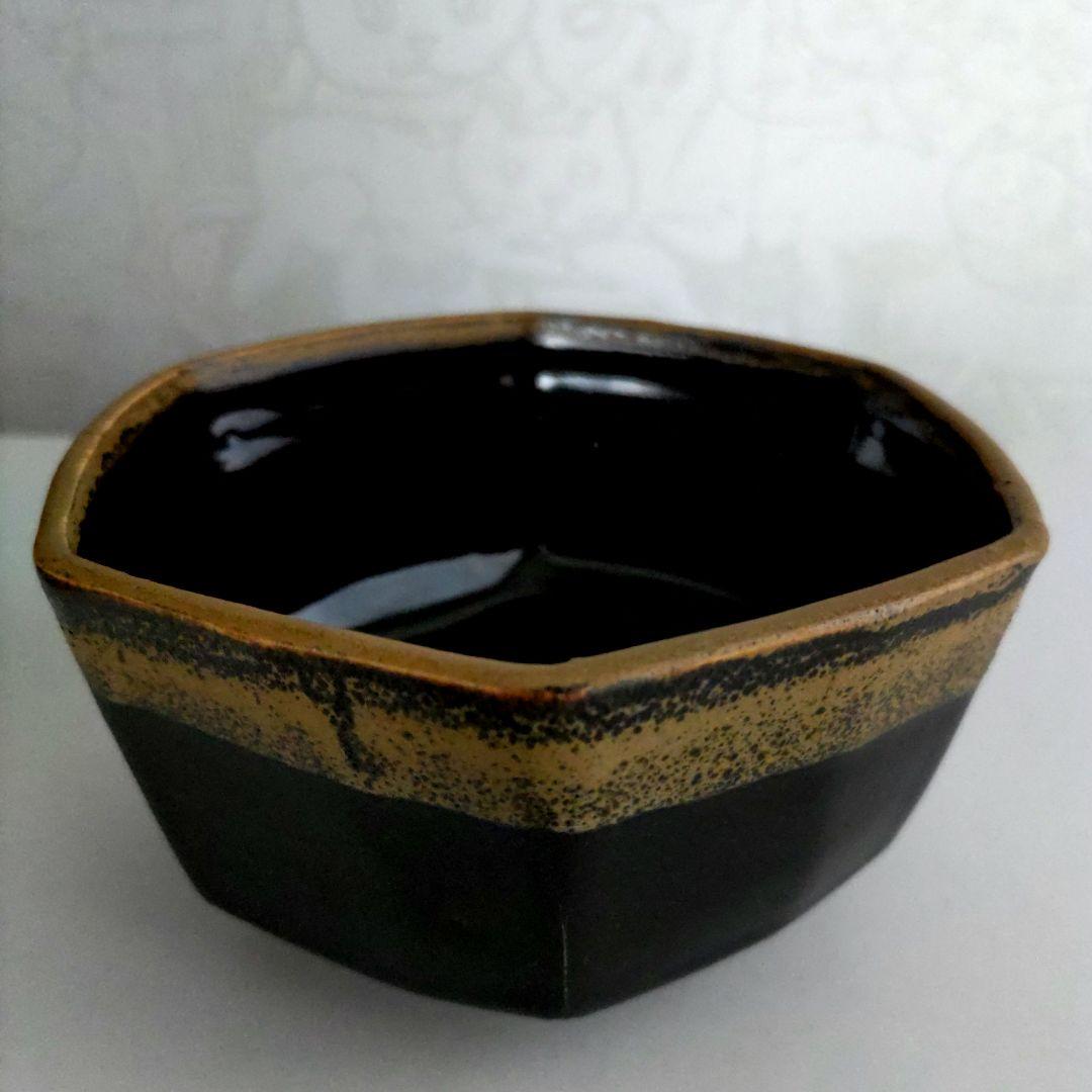 富本憲吉自作 黒釉六角鉢 対角径12cm 昭和9年作