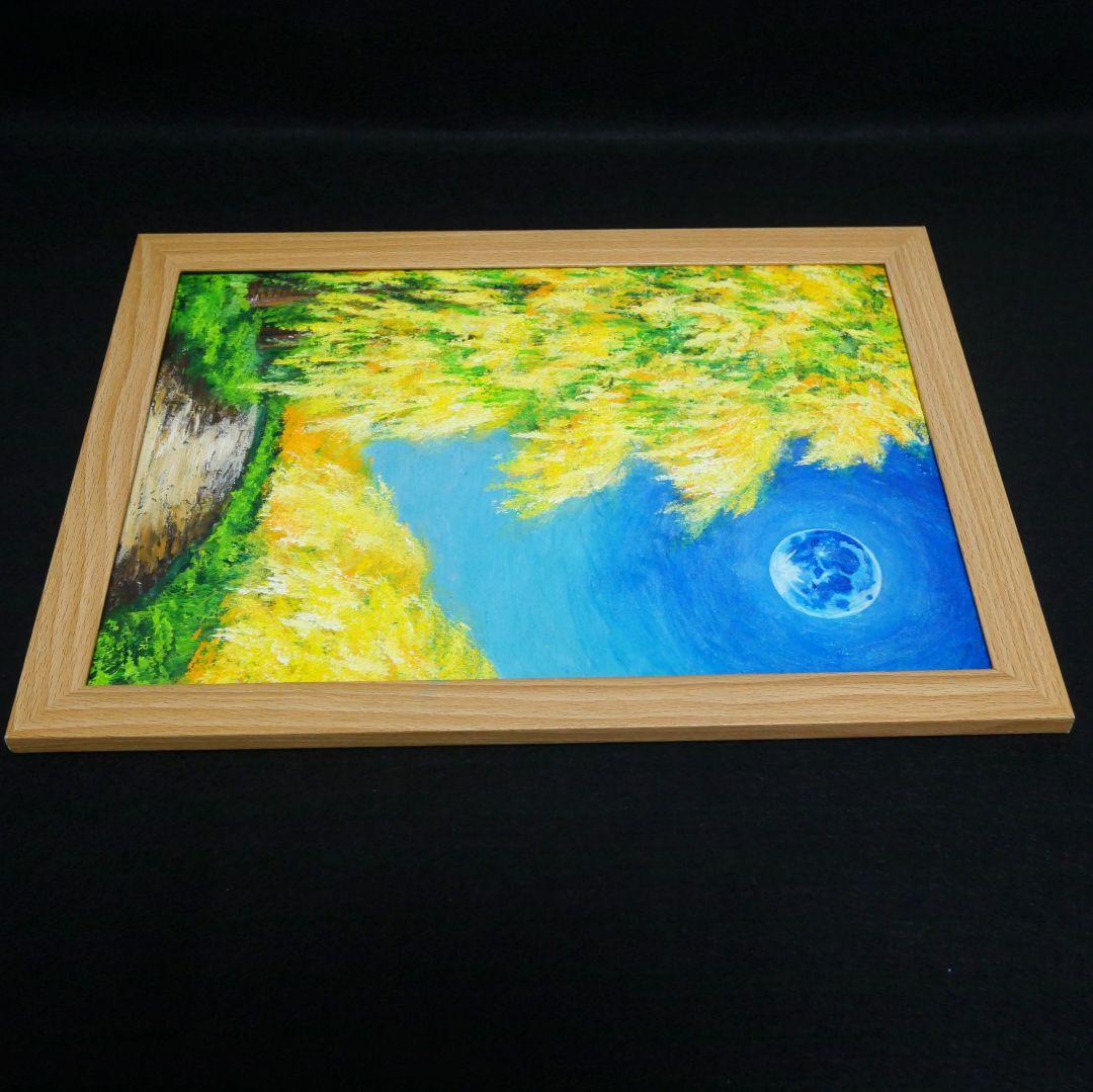 油絵 油彩 油彩画 絵 絵画 【ミモザと青い満月】